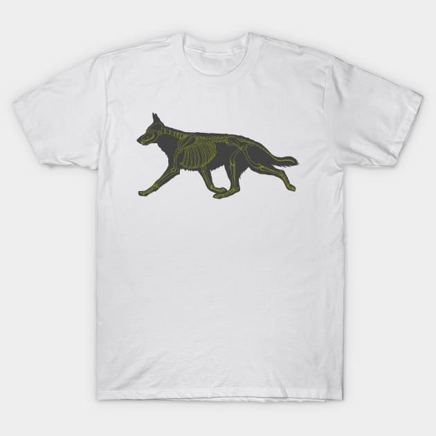 Halloween Design - Dog Skeleton Yellow T-Shirt by Earthy Fauna & Flora